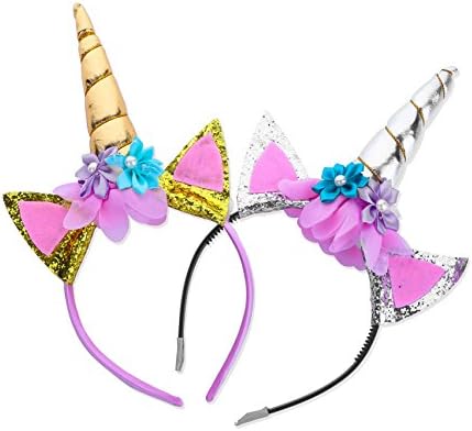 Chiachi Girls Unicorn Horn Headband Costume Party Headwear Accessory Gold and Silver 2pack Party Favors