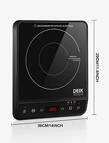 Portable Induction Cooktop, Deik 1800W Sensor Touch Induction Cooker with Child Safety Lock, Countertop Burner with Timer, 15 Power Levels and 10 Temperature Settings, Crystal Plate Surface, Black
