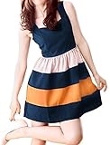 Allegra K Women Color Block Sleeveless Square Neck Mini Tank Dress S Dark Blue