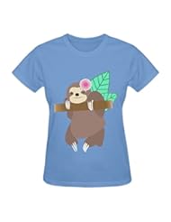 Book: Sloth Illustration Crew Neck T Shirt Women Blue