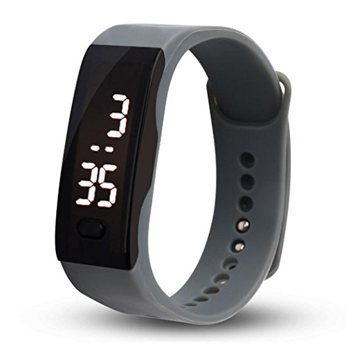 Egmy Mens Womens Waterproof Silicone LED Watch Date Sports Bracelet Digital Wrist Watch(Gray)