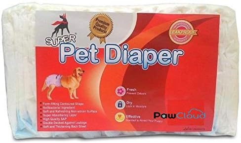 PawCloud Disposable Dog Diapers with Absorbent Wraps, Medium (48 X 35 cm), Pack of 12
