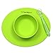 Silicone Bowl and Silicone Plate Easily Wipe Clean - Self Feeding Set Reduces Spills - Spend Less Time Cleaning After Meals with a Baby or Toddler - Set Includes 2 Colors (Lime Green/Turquoise)