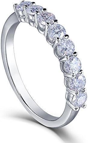 TransGems 0.8 CTW Moissanite Lab Created Diamond Half Eternity Wedding Band 925 Sterling Silver for Women