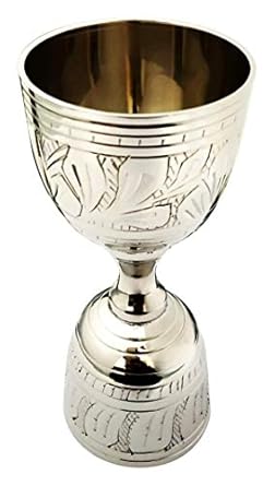 Akanksha Arts Electro Plated Nickel Silver with Chrome Finish Peg Measure Cup with Alluring Engraving (30 ml)