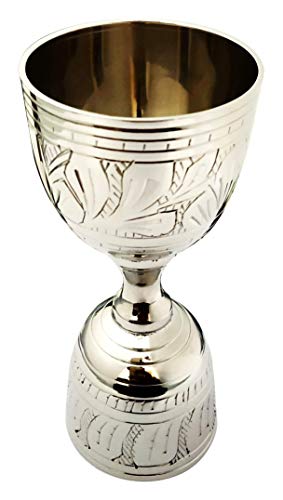 Akanksha Arts Electro Plated Nickel Silver with Chrome Finish Peg Measure Cup with Alluring Engraving (30 ml)