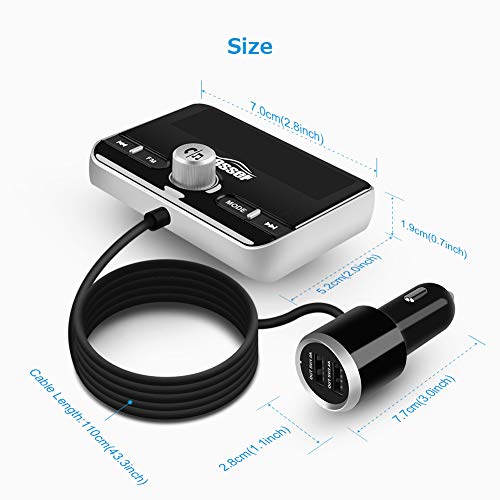Oasser 2.4inch FM Transmitter for Car Bluetooth Audio Transmitters Receiver Aux Hands Free Calling Car Kit with MP3 Player QC3.0 Dual USB Ports Car Charger 5V/1A 2.4A TR3