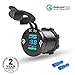 Rydonair Aluminum Dual USB Charger Socket Power Outlet with Digital Voltmeter, Dual QC 3.0 USB Port with Blue LED Voltage Meter