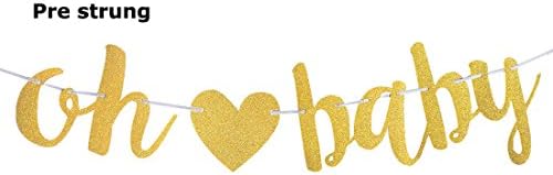 Gold Glittery Letters Oh Baby with Heart Banner Baby Shower Decoration