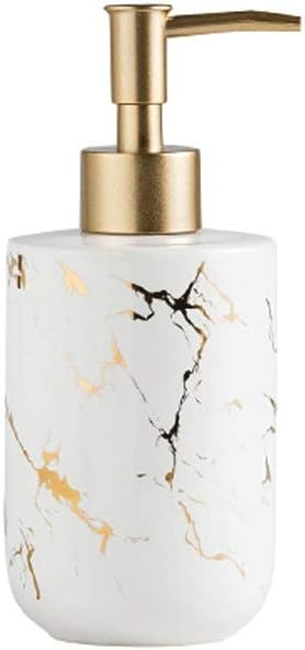 Marble Texture Soap Dispenser with Golden Pump Black Ceramic Lotion Storage Jar 10oz Liquid Bottle for Bathroom Restaurant Hotel (Color : White)
