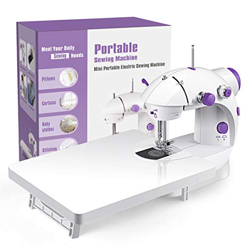 Mini Sewing Machine, Portable Electric Sewing Machine with Lamp and Thread Cutter, High & Low Speeds, Battery or Adapter Power Supplies