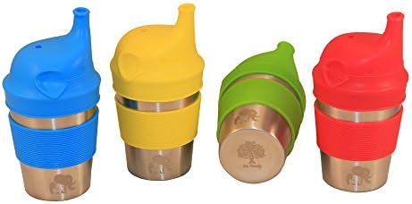 Stainless Steel Baby Sippy Cups - Set Of 4 - Cute & Colorful BPA FREE Silicone Elephant Drinking Lids & Matching Nonslip Sleeves - Eco Glasses For Toddlers / Kids - Travel, Dishwasher Safe - 10 oz
