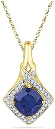 1.6 cttw 10k Yellow Gold Lab Created Blue Sapphire Diamond Pendant Necklace, 18"