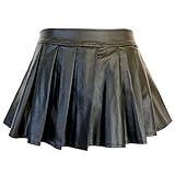 5209 - Plus Size PVC Faux Leather Pleated Sexy Mini Skirt Black (4X)