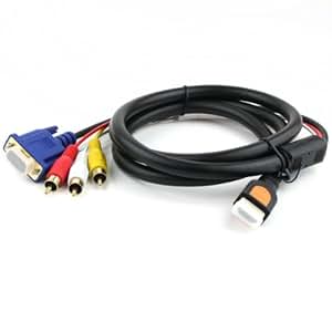 Gold Hdtv Hdmi to VGA Hd15 3 RCA Adapter Cable 5ft 1.5m