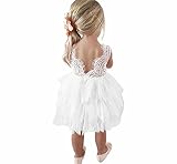 Toddler Baby Flower Girls Princess Tulle Dress Lace Backless Tutu A-line Beaded Party Dresses White