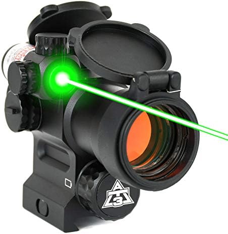 AT3 LEOS Red Dot Sight with Integrated Red or Green Laser Sight - 2 MOA Red Dot Scope with Flip Up Lens Caps