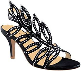 Artisan Brand Women's Sandals, Handmade, Custom, Designer Heels, High Heels, Wedding Heels, Bridal Heels Rhinestone-4 - Black-GP21- 7 M US