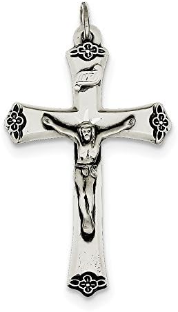 Sterling Silver Antiqued Satin Halo and Corpus Cross Pendant