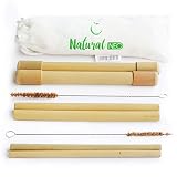 Organic Reusable Bamboo Straws with Coconut Fiber Brush 20cm 8" & 2 Handcrafted Travel Cases with Bag | Drinking Biodegradable for Kids & Adult | Eco-Friendly Natural Alternative to Plastic NATURALNEO