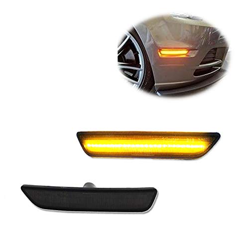 GTINTHEBOX (2) Smoked Lens Front Side Marker Lamps w/Amber LED Lights Lamps For 2010-2014 Ford Mustang front bumper