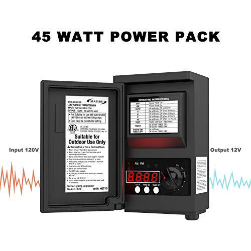 Malibu 45 Watt Power Pack with Sensor and Weather Shield for Low Voltage Landscape Lighting and Spotlight Outdoor Transformer 120V Input 12V Output 8100-9045-01