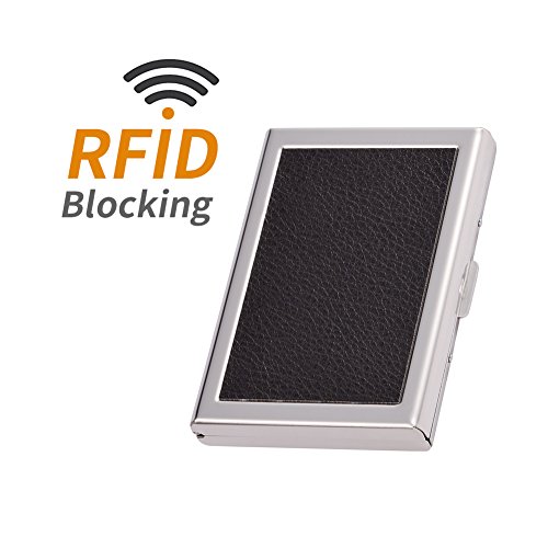 RFID Credit Card Holder Wallets for Women or Men Slim Stainless Steel and PU leather Credit Card Protector for Holding Debit ATM Card