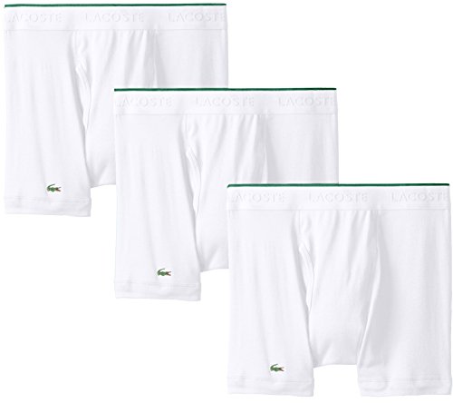 Lacoste Men's 3-Pack Essentials Cotton Boxer Brief, White, X-Large