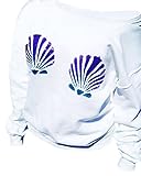 Ybenlow Women's Long Sleeve Chic Seashells Slouchy Pullover Sweatshirt Tops,White,Small