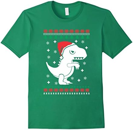 Mens Dinosaur Christmas T-Shirt T REX Funny Grumpy Santa Shirt XL Kelly Green
