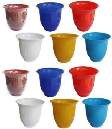 YONGCLUB Gate Garden Plastic Flower Pots/Container Indoor, Set of 12 Planters, with Drainage Modern Round Decorative Gardening Pot for All House Plants, Succulents, Flower.