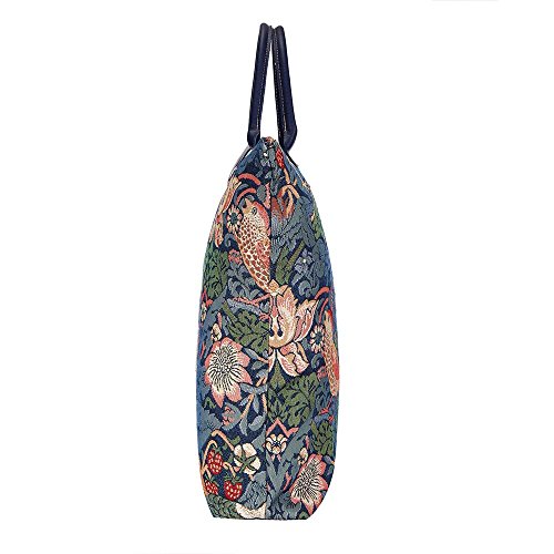 Signare Blue Floral William Morris Strawberry Thief Tapestry Fold-able Reusable Grocery Shopping Bag (FDAW-STBL)