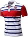 Neleus Men's Striped Short Sleeve Cotton Polo Shirts,624,Blue & White & Red,L,EUR Tag XL