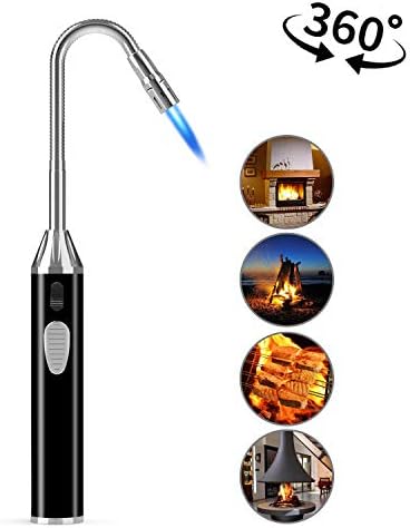Foxfires Butane Lighter Long Lighter Refillable Lighter Adjustable Jet Flame Torch Lighter for Grill BBQ Gas Fireplace Fire, Black(Butane Not Included)