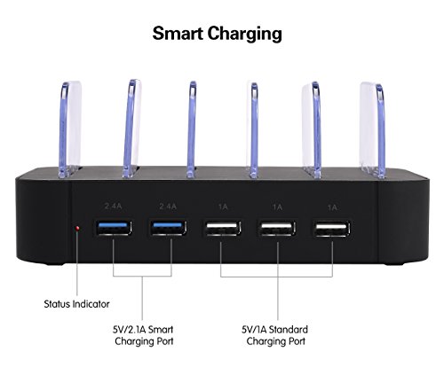 Univeral Detachable 5-Port USB Charging Station with Removable Baffles Organizer for Virtually All Other USB Enabled Devices