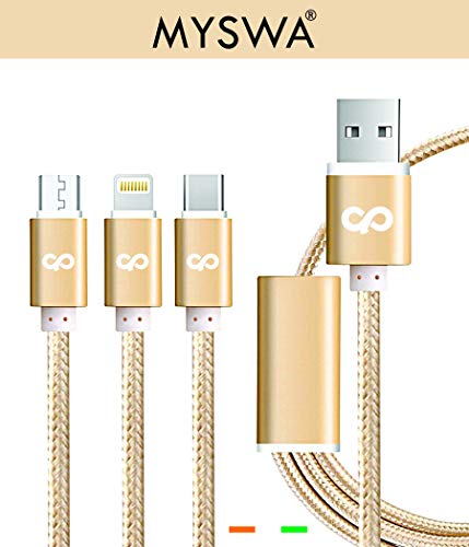 MYSWA 333 Alpha - 3 in1 Premium Nylon Braided Multiple Pin USB Phone Fast Charger Cable 3.9foot (1.2meter) Compatible wi