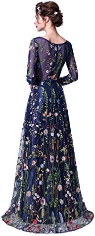 Risestaryiding Women's Formal Dress Flower Embroidery Prom Party Dress Elegant Long Evening Gown