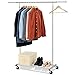 Bextsware Clothes Garment Rack On Wheels, Expandable Single Rail Heavy Duty Commercial Grade Hanging Closet Organizer Stand Clothing Rack with Mesh Bottom Shelves for Boxes Shoes Storage, Chrome