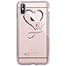 PHEZEN Compatible with iPhone XR Case,Love Heart Glitter Bling Crystal Rhinestone Diamonds Clear Soft TPU Case Rose Electroplate Frame TPU Silicone Bumper Case Cover for iPhone XR