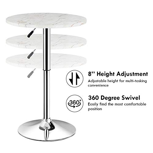 Giantex Round Pub Table Height Adjustable, 360° Swivel Cocktail Pub Table with Sliver Leg and Base for Home, Office Bar Table (White) (1)