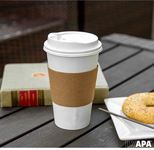 image for Ilyapa 100 Pack - 16 oz To Go Coffee Cups with Sleeves, Lids & Stirrer