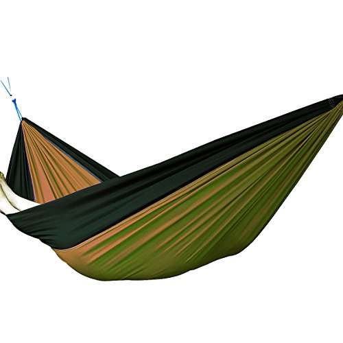 Portable Single-person Nylon Camping Hammock Nest for Travel, Hiking, Backpacking, Beach, Kayaking and Bedroom (Dark Green / Brown)