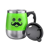 LEADNOVO Self Stirring Coffee Mug Electric Stir Stainless Steel Automatic Self Mixing Cup for Morning Office Travelling 450ml/15.2oz (Green)