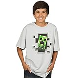 JINX Minecraft Little Boy's Creeper Inside T-Shirt (Silver, Juvy Medium (5/6))