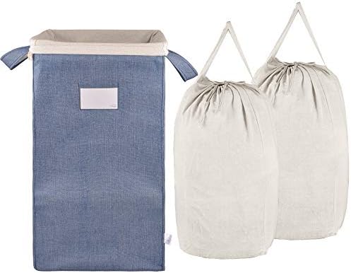 MCleanPin 210L Laundry Hamper Collapsible with 2 Washable Laundry Bags, Dirty Clothes Hamper,Laundry Basket with Handles Foldable Hamper Dorm Laundry Basket for College(Navy Blue)