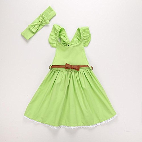 FEITONG 2017 Toddler Kid Baby Girl Outfit Clothes 3Pcs Bowknot Princess Dresses+Belt+Headband (4-5T, Green) - Thumbnail 4