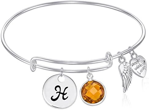 Initial Expandable Wire Bangle Bracelet with November Charm GIFT BOXED (H)