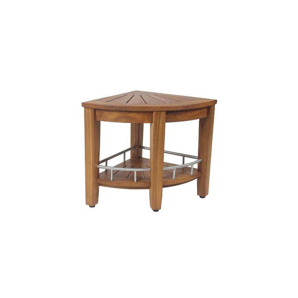 Patented Kai 15.5 Corner Teak & Stainless Shower Bench with Shelf on