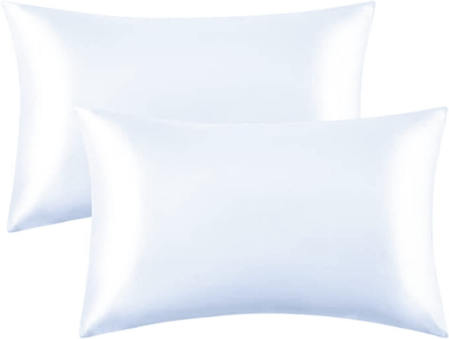 Silky Satin Pillowshams Set for Hair - Pillowcase Covers with Envelope Closure -Cool and Easy to Wash -Set of 2 - Only Pillow Cover No Insert (White, Standard(50x70+4cm))