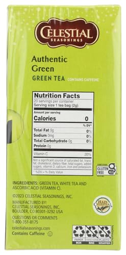 CELESTIAL SEASONINGS AUTHENTIC GREEN TEA 20 TEA BAGS